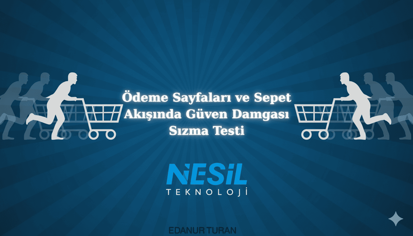Sepet Akışında Güven Damgası Sızma Testi’ başlıklı sunum kapağı, e-ticaret sitelerinde ödeme ve sepet süreçlerinde kullanılan güven damgası uygulamalarının sızma testi ile değerlendirilmesini konu alıyor.