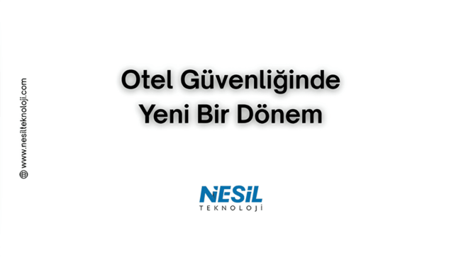 Beyaz arka plana sahip sade bir sunum slaytı. Ortada, büyük ve kalın harflerle "Otel Güvenliğinde Yeni Bir Dönem" yazısı bulunuyor. Slaytın sağ alt tarafında Nesil Teknoloji logosu ve sol kenarında dikey olarak yazılmış $$[www.nesilteknoloji.com](https://www.nesilteknoloji.com)$$Bu görsel, otel güvenliği konusundaki yenilikleri veya önemli değişimleri duyurmayı amaçlayan bir sunumun başlık slaytını göstermektedir. Slaytın basit ve temiz tasarımı, mesajın netliğini artırmaktadır. Ana başlık, otelcilik sektöründe misafir ve veri güvenliği, fiziksel güvenlik veya siber güvenlik alanında önemli bir gelişmeye veya yeni bir yaklaşıma işaret etmektedir. Slaytın alt kısmında Nesil Teknoloji logosu, sol kenarında ise web sitesi adresi yer alarak, sunumu hazırlayan kuruluşu belirtmektedir.
