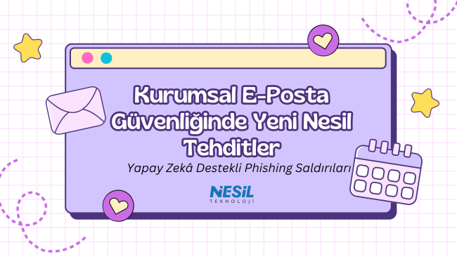 Kurumsal E-Posta Güvenliğinde Yeni Nesil Tehditler Açık bej bir zemin üzerinde, eski video oyunlarını anımsatan piksel sanat stiliyle çizilmiş bir slayt. Başlık Web, AD ve Dış Ağ Güvenlik Bulguları olarak yazılmış. Sol altta küçük bir dinozor (T-Rex) figürü, zeminde kaktüsler ve kayalar, gökyüzünde ise bulutlar ve yükleme simgesi bulunuyor. Ortada Start butonu ve NESİL TEKNOLOJİ logosu görülmektedir.