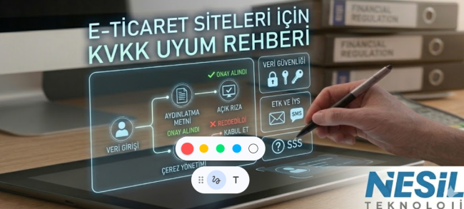 E-Ticaret ve Veri Güvenliği KVKK Diyagramı E-ticaret Siteleri İçin KVKK Uyum Rehberi Başlıklı Nesil Teknoloji Blog Yazısı Görseli