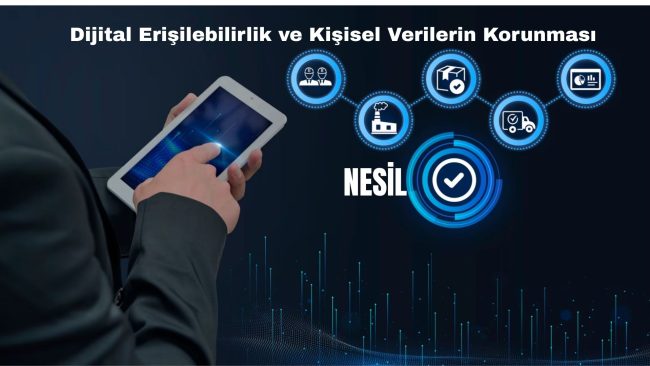 Dijital Erişilebilirlik ve Kişisel Verilerin Korunması Dijital Erişilebilirlik Katmanları ve KVKK Uyum Döngüsü İllüstrasyonu - Nesil Teknoloji