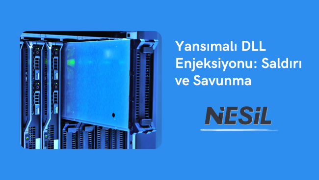 Sunucu kabini görseli ve yanında 'Yansımalı DLL Enjeksiyonu: Saldırı ve Savunma