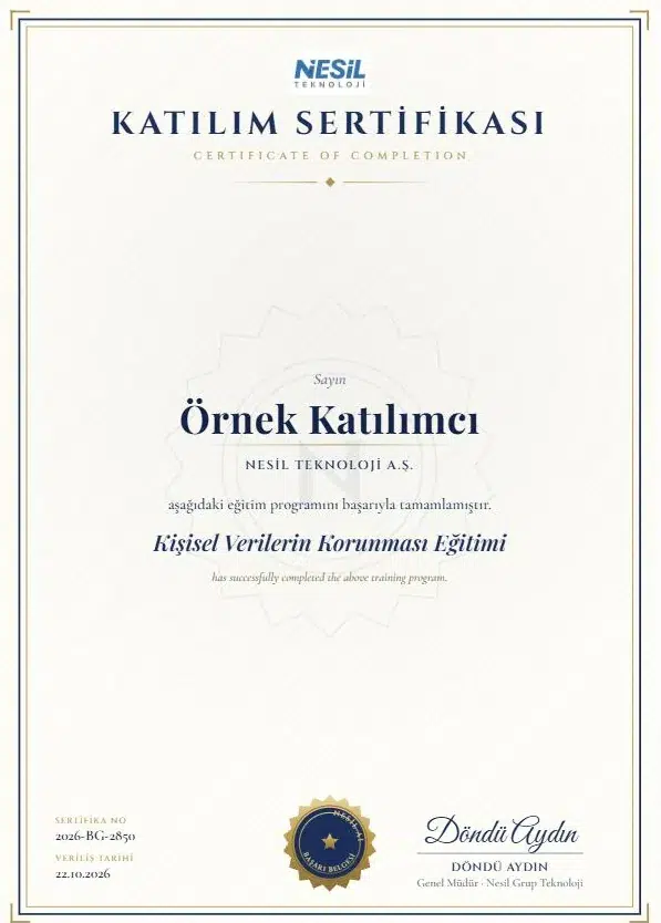 Nesil AI Akademi katılım sertifikası örneği